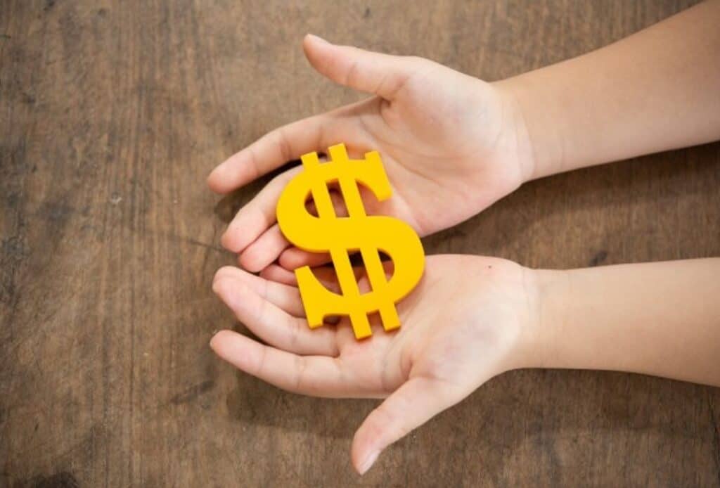 Dinheiro símbolo dólar nas mãos, economia e finanças, advocacia trabalhista e consultoria jurídica.